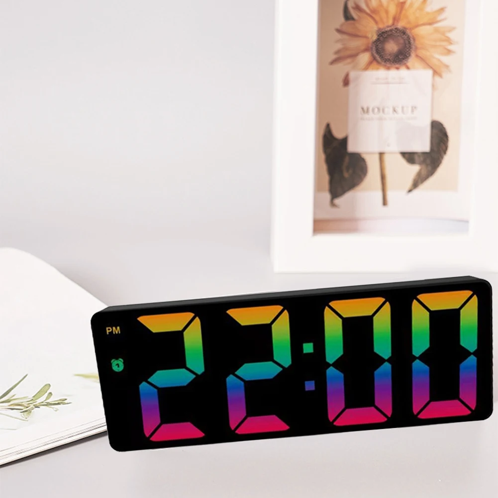 Цифровой будильник с красочным светодиодным дисплеем Современные настольные светодиодные часы для дома (модель White Shell-Mirror C) Изображение 1