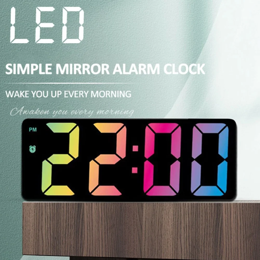 Цифровой будильник с красочным светодиодным дисплеем Современные настольные светодиодные часы для дома (модель White Shell-Mirror C) Изображение 3