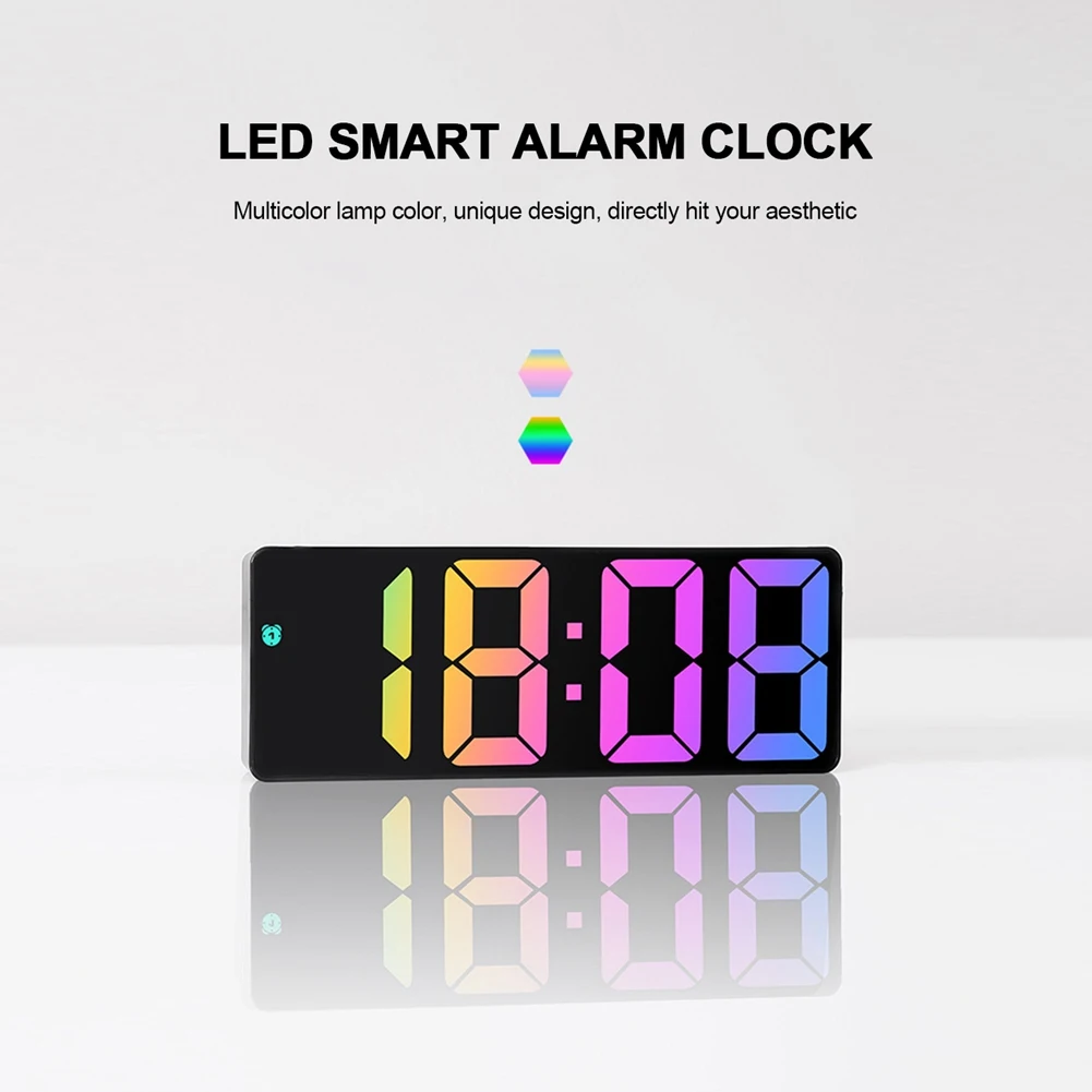 Цифровой будильник с красочным светодиодным дисплеем Современные настольные светодиодные часы для дома (модель White Shell-Mirror C) Изображение 4