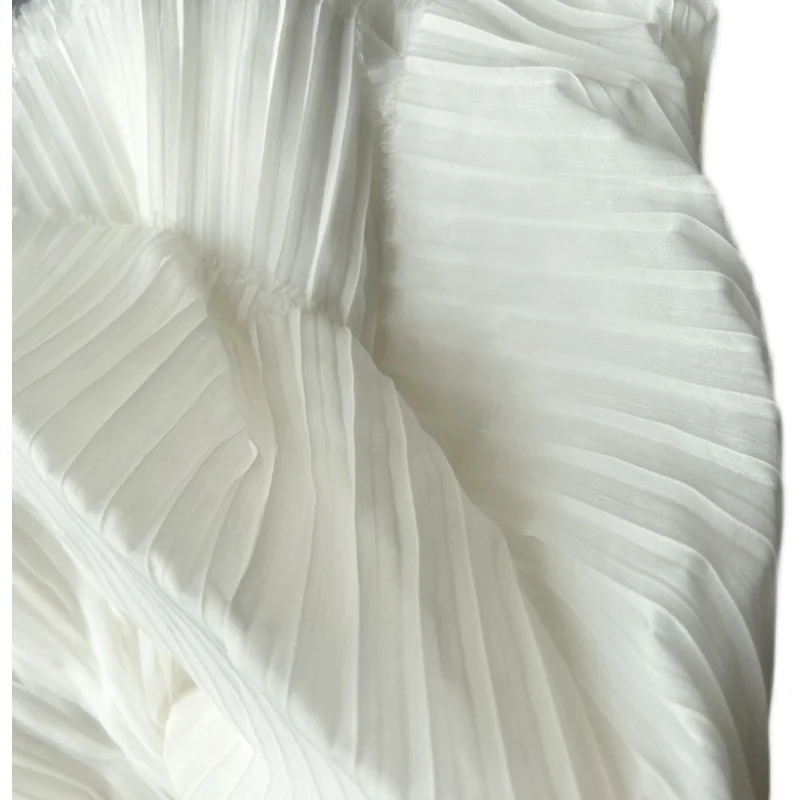 Шифоновая плиссированная плиссированная ткань Мягкие, слегка прозрачные складки из органзы, Драпировка одежды ручной работы, однотонные ткани Изображение 4